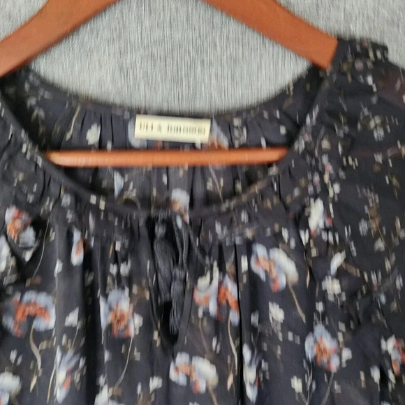 Ulla Johnson Dakota Mini Dress Women Size 4 Navy Silk Midnight Ruffle Neck Tie - Picture 14 of 16